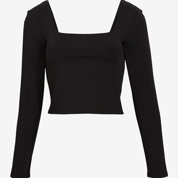 Express Body Contour High Compression Square Neck Long Sleeve Cropped Tee - Picture 2 of 7